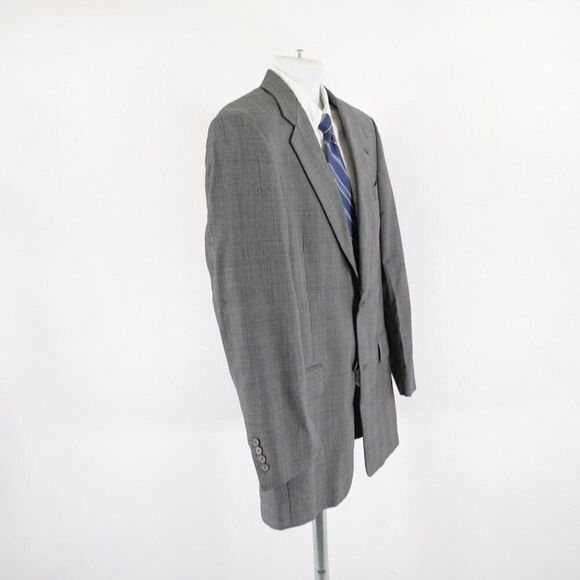 Hart Schaffner Marx Wool Gray Glen Plaid W/ Blue Windowpane Blazer 40R 2 Button - Picture 7 of 12